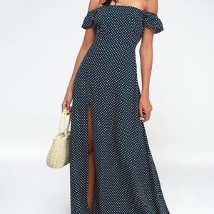 Off the shoulder blue maxi dress